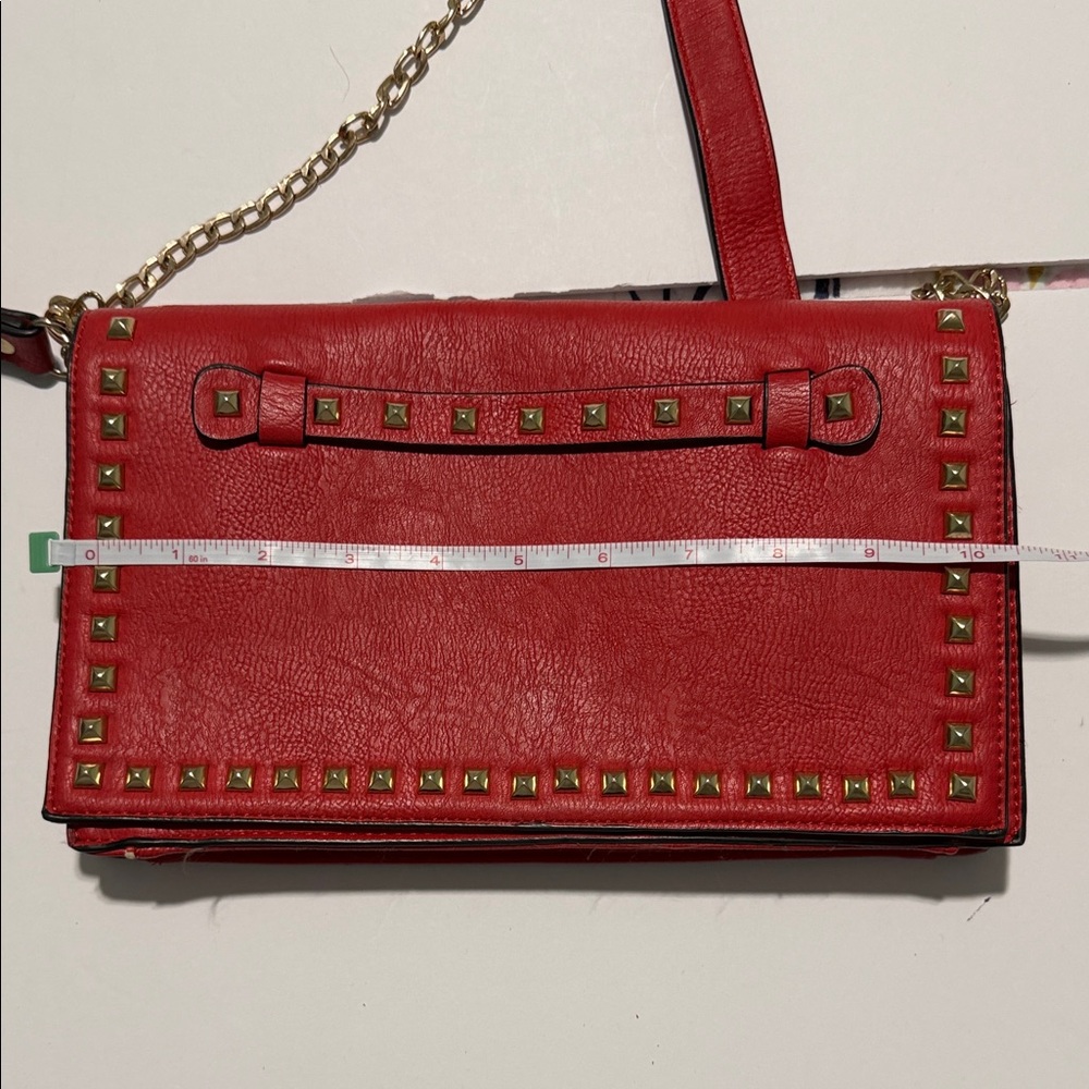 Elegant Red Studded Clutch with Gold Chain - Picture 5 of 6